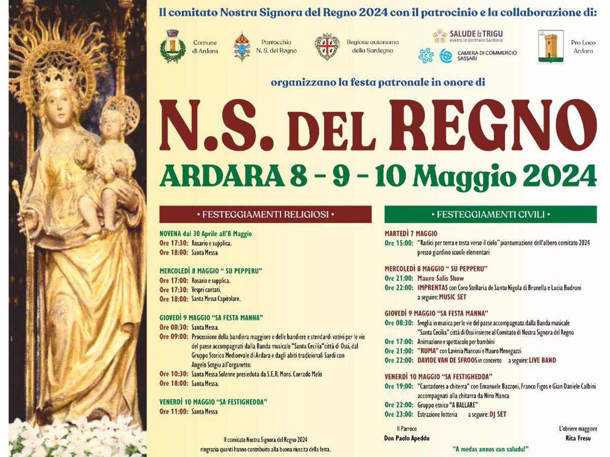 Festa di Nostra Signora del regno Ardara 2024, locandina e programma