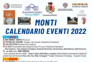Manifesto e programma degli eventi di luglio e agosto 2022 a Monti, in Sardegna