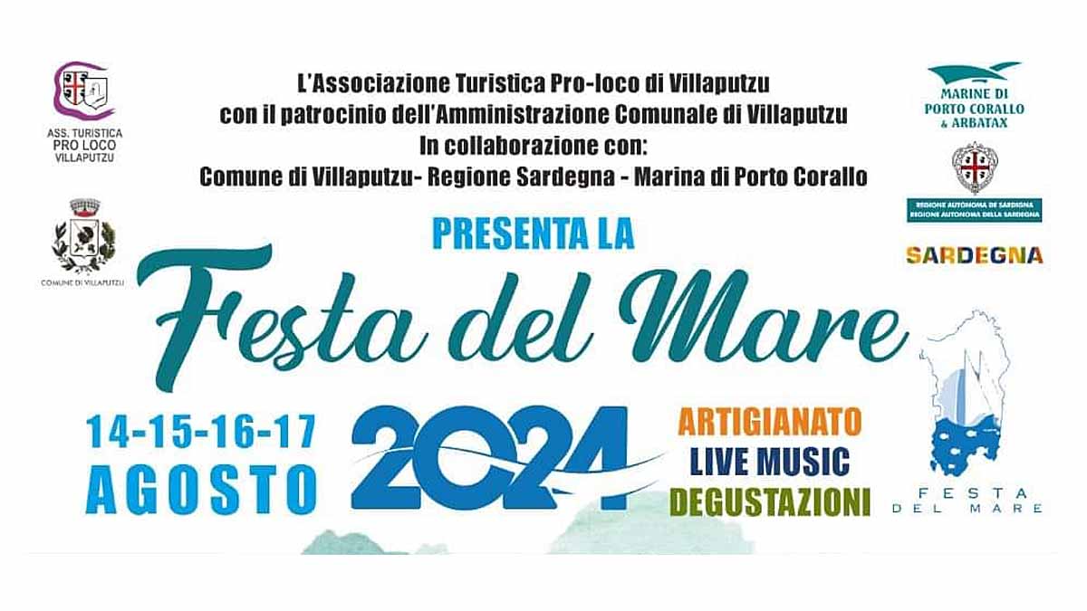 Festa del mare porto corallo 2024, manifesto con date e programma della festa di Villaputzu