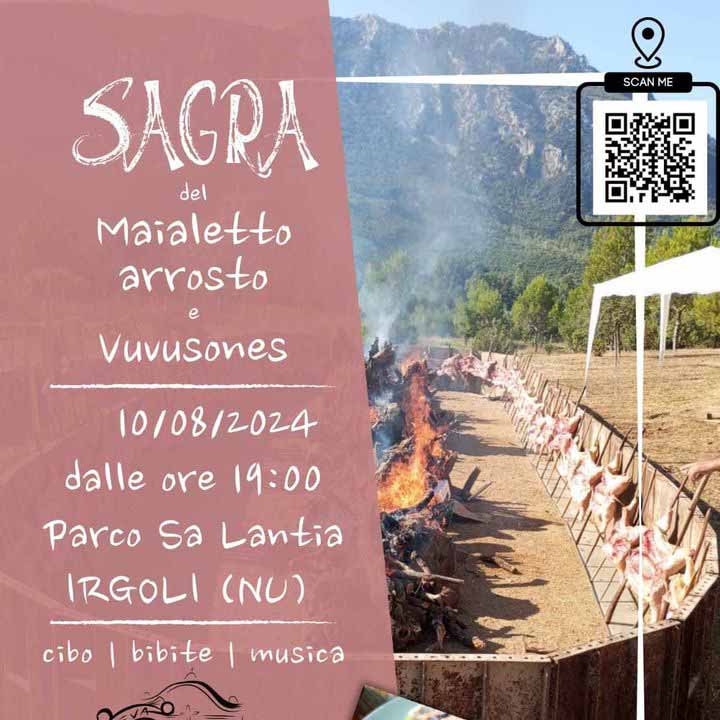 Sagra maialetto arrosto Irgoli 2024, manifesto con data e programma