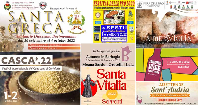 Eventi e sagre del 30 settembre, 1 e 2 ottobre 2022 in Sardegna