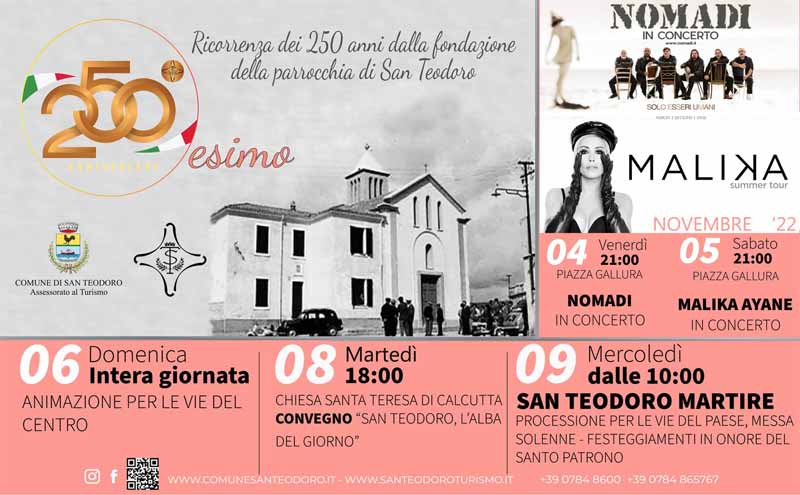 Programma eventi e concerti a San Teodoro a novembre 2022