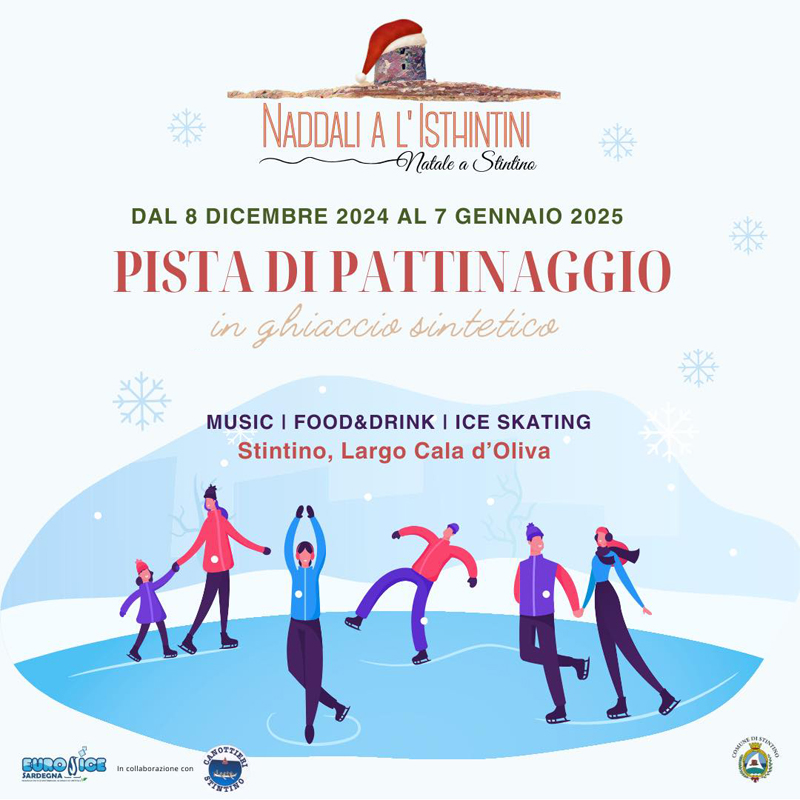 Pista di pattinaggio su ghiaccio a Stintino per le feste di Natale 2024.