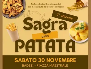 Sagra patata Badesi 2024, manifesto con programma, data, menù e orari