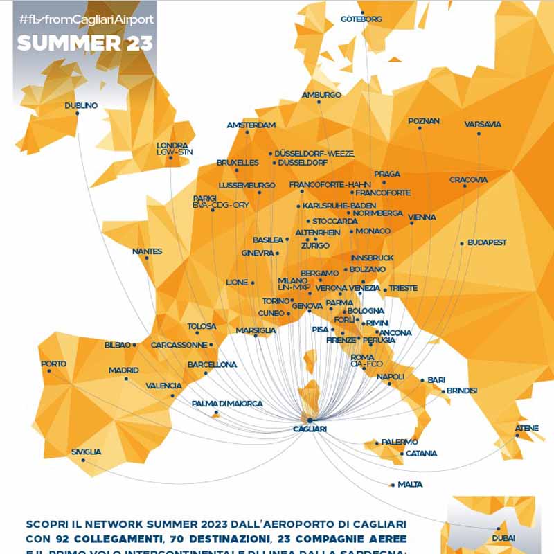 Mappa dei voli e delle destinazioni raggiungibili da Cagliari con un volo diretto nell'estate 2023!