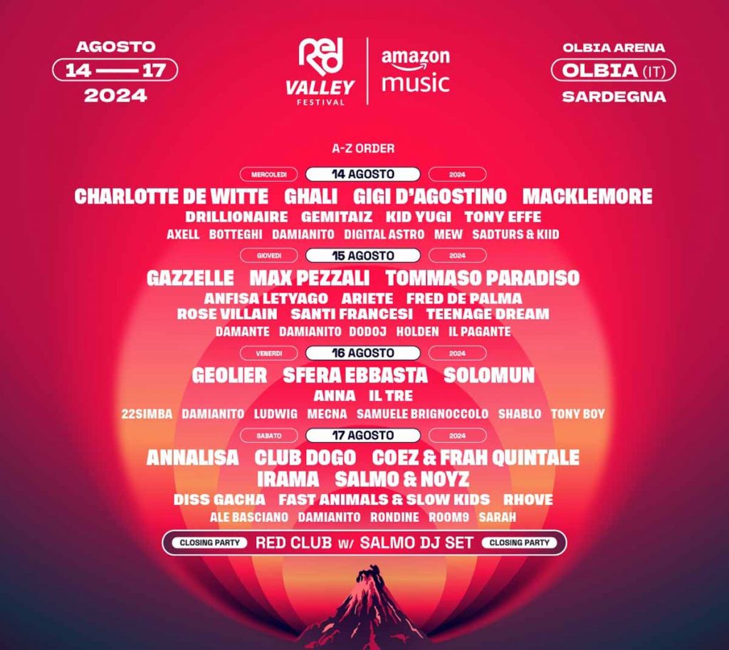 Red Valle Festival 2024 a Olbia, manifesto con la line up completa
