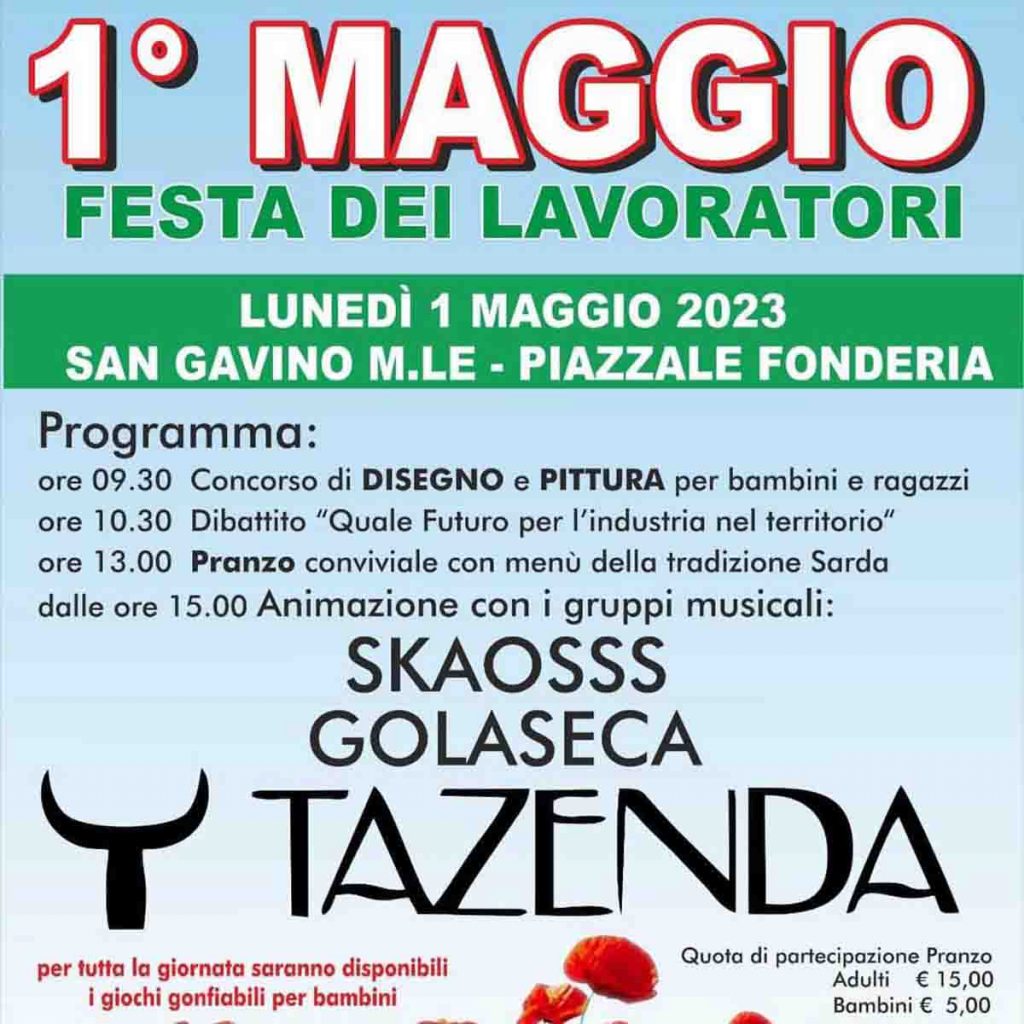 Manifesto con il programma del concerto del 1 maggio 2023 a San Gavino Monreale