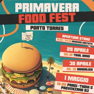 Locandina con il programma del Primavera Food Fest 2023 a Porto Torres