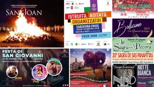 Eventi e sagre del 23, 24 e 25 giugno 2023 in Sardegna, manifesti