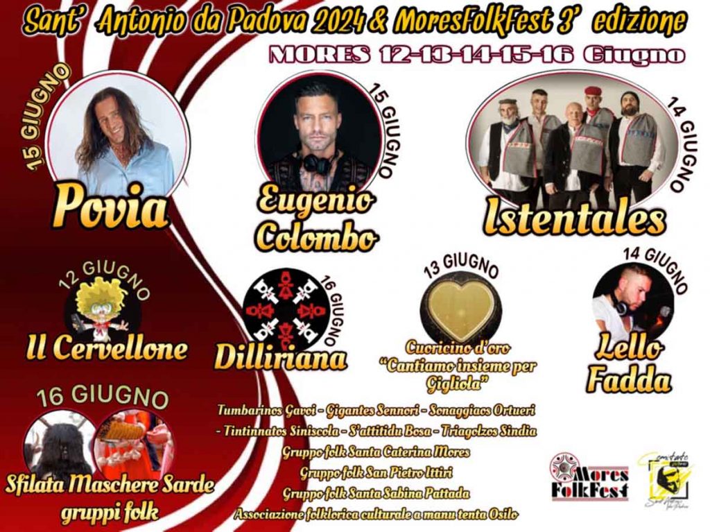Festa Sant'Antonio e Mores Folk Fest 2024. Manifesto con date e programma