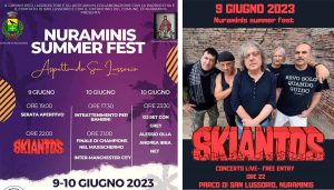 Manifesti del Nuraminis Summer Fest 2023 con il concerto degli Skiantos