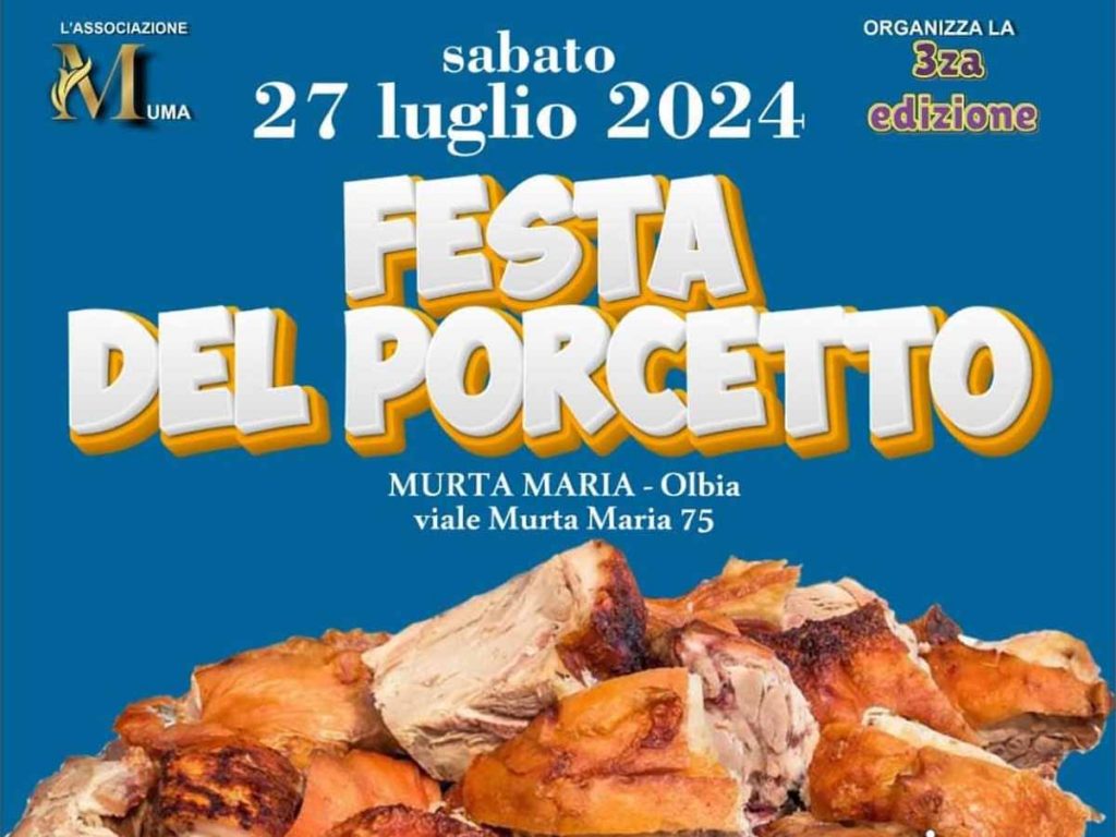 Sagra del porcetto 2024 a Murta Maria, manifesto con programma e date