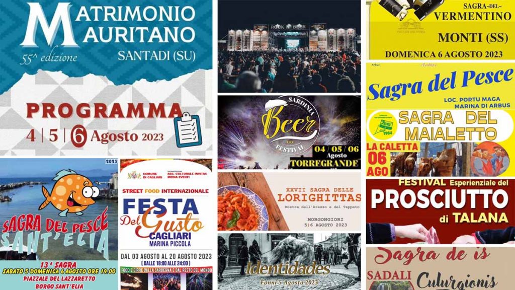 Eventi del 4, 5 e 6 agosto 2023 in Sardegna, manifesti