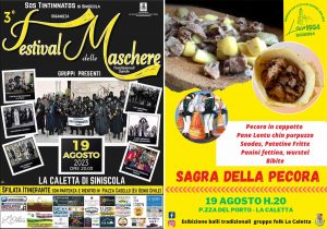 Programma del festival delle maschere e della sagra della pecora 2023 a la Caletta di Siniscola