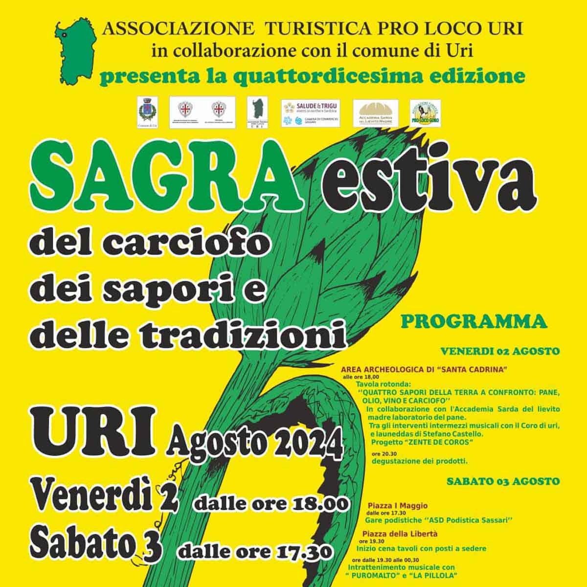 Sagra del carciofo estiva Uri 2024, date e programma