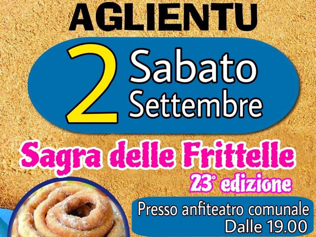 Sagra delle frittelle di Aglientu, manifesto con data, programma e orario di inizio