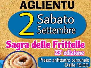 Sagra delle frittelle di Aglientu, manifesto con data, programma e orario di inizio