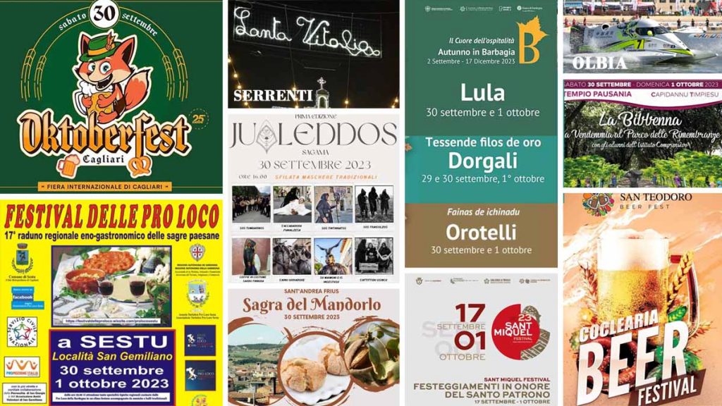 Eventi del 29, 30 settembre e 1 ottobre 2023 in Sardegna, manifesti principali