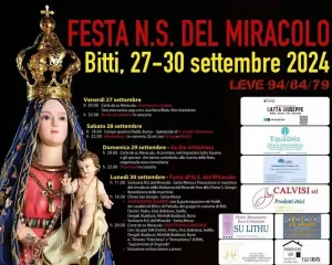 Festa Nostra Signora del Miracolo Bitti 2024, date e programma, manifesti
