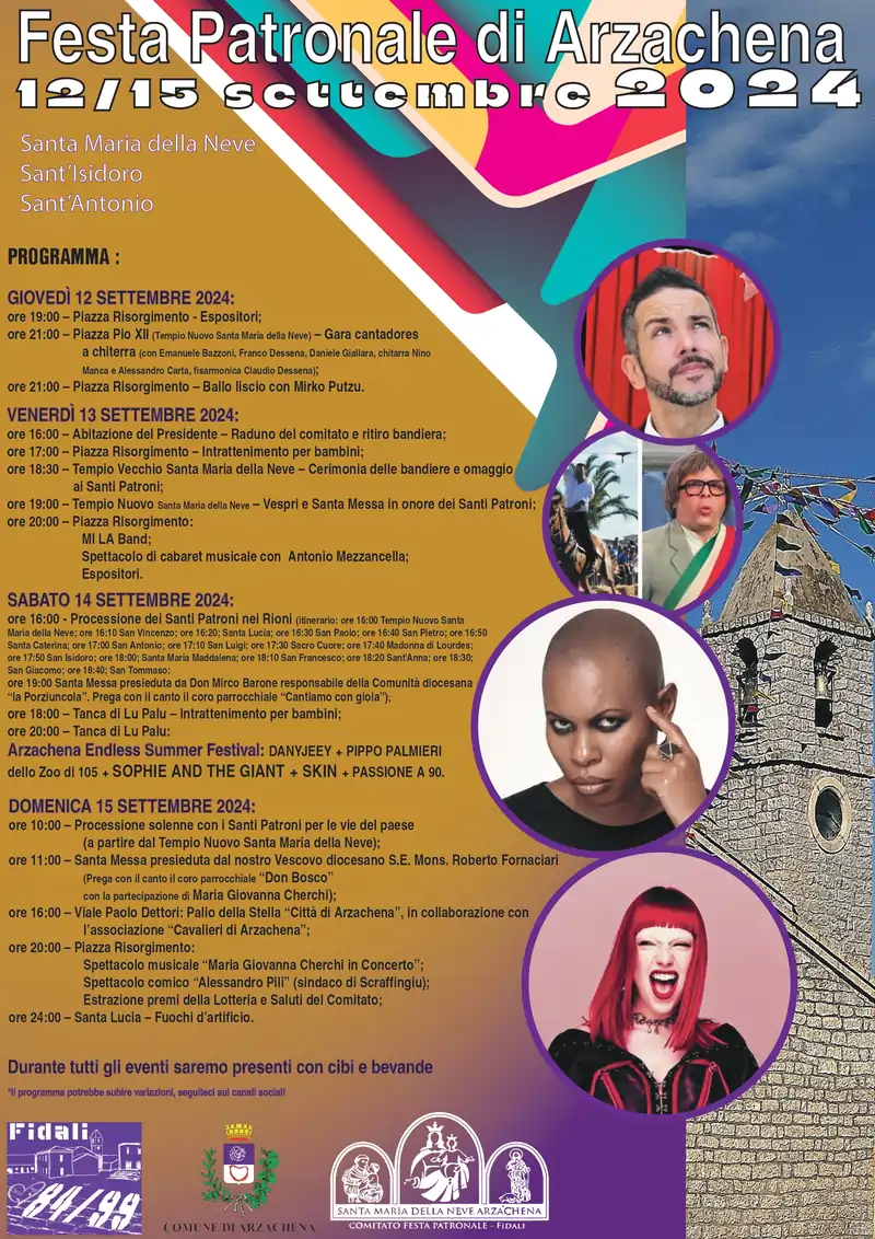 Festa patronale Arzachena 2024, manifesto con date e programma