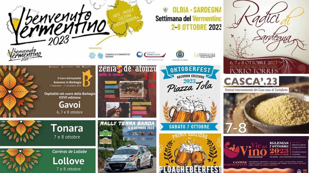 Eventi e sagre del 6, 7 e 8 ottobre 2023 in Sardegna, manifesti