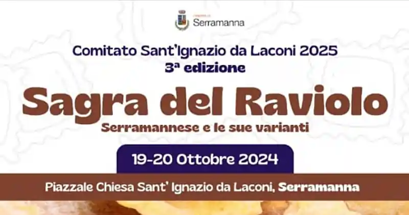 Sagra del raviolo serramannese 2024, manifesto con programma, date, orari e prezzi delle degustazioni!