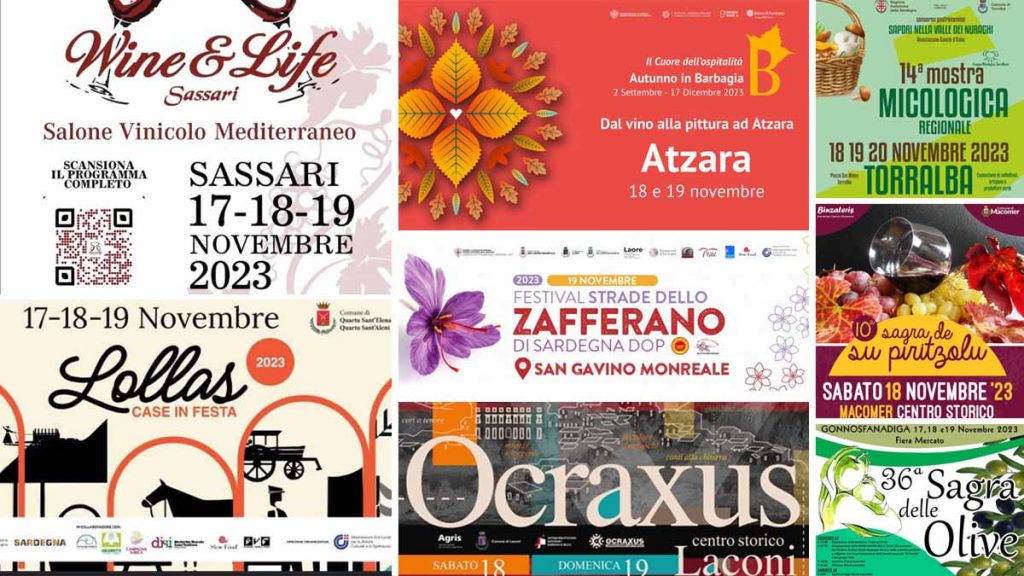 Eventi e sagre del 17, 18, 19 novembre 2023 in Sardegna, manifesti