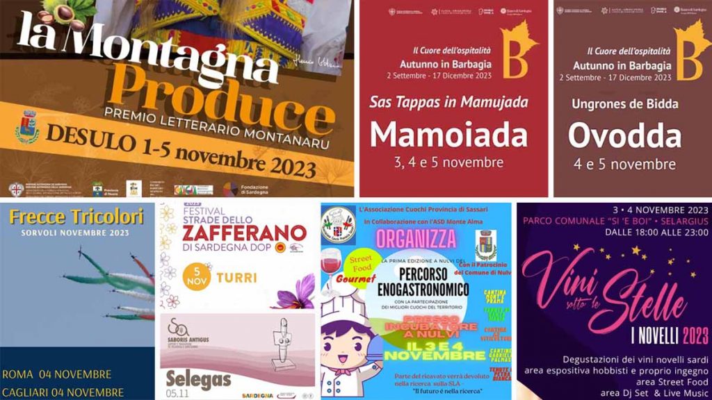 Eventi e sagre del 3, 4 e 5 novembre 2023 in Sardegna. manifesti
