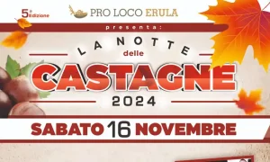 La notte delle castagne 2024 a Erula, manifesto con programma, data e orari