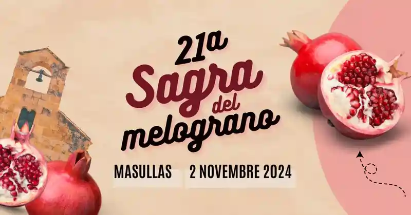 Sagra Melograno Masullas 2024, manifesto con programma, data e orari degli eventi
