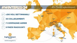 Mappa rotte aeroporto di Cagliari nell'inverno 2023/24