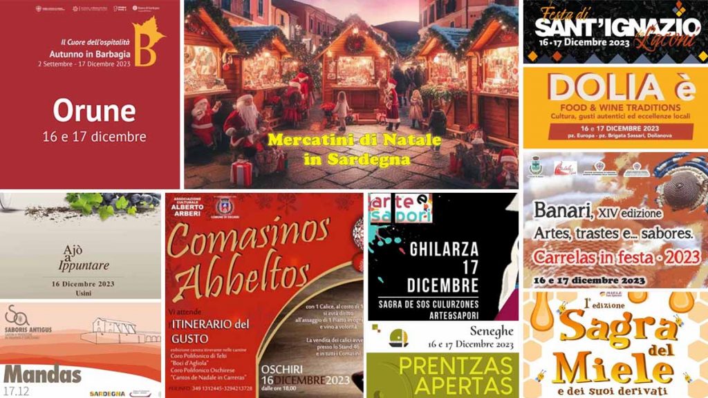 Eventi e sagre del 15, 16. 17 dicembre 2023 in Sardegna, manifesti