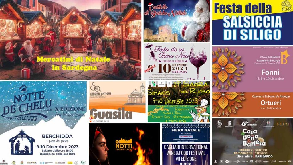 Eventi, sagre e mercatini di Natale del 9 e 10 dicembre 2023 in Sardegna. manifesti