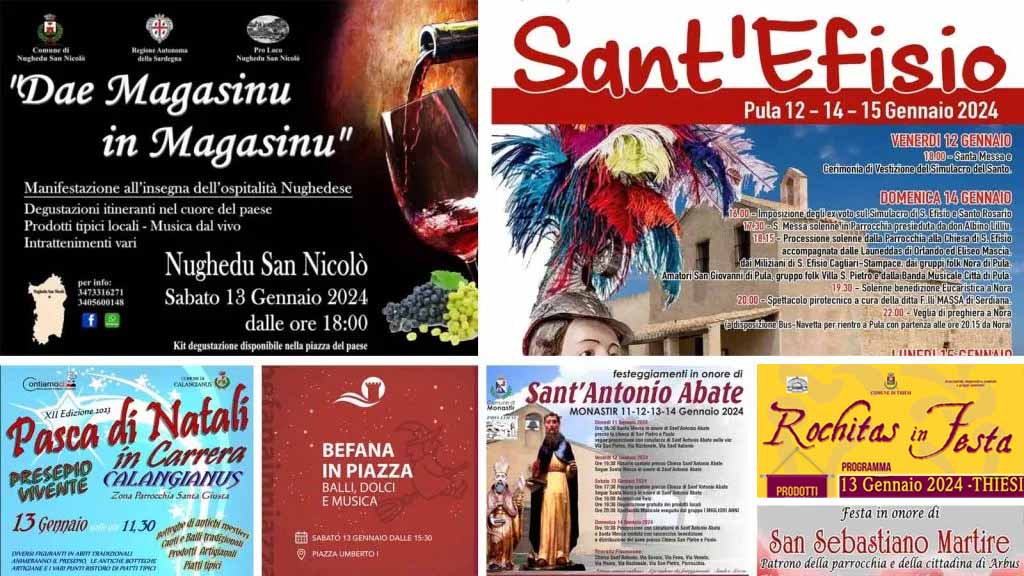 Eventi e sagre del 12, 13 e 14 gennaio 2024 in Sardegna, manifesti aggiornati