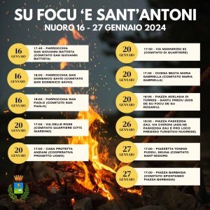 Calendario fuochi Sant'Antonio Nuoro 2024, date e orari