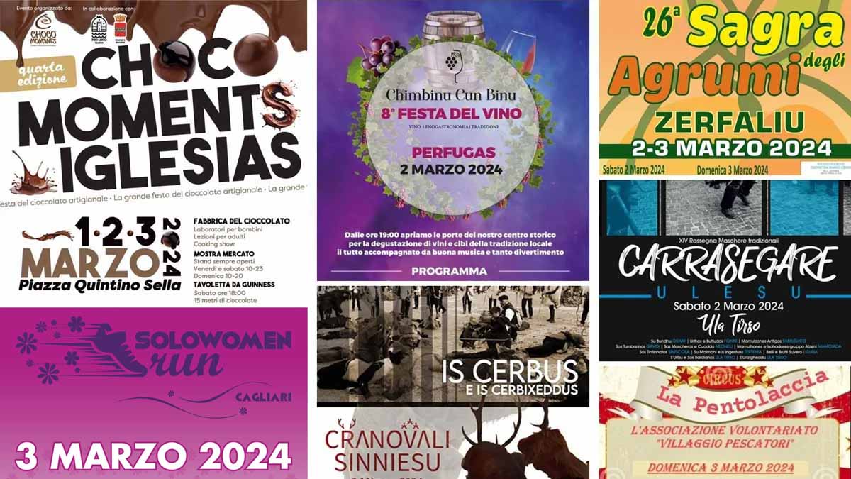 Eventi e sagre del 1, 2, 3 marzo 2024 in Sardegna, manifesti aggiornati