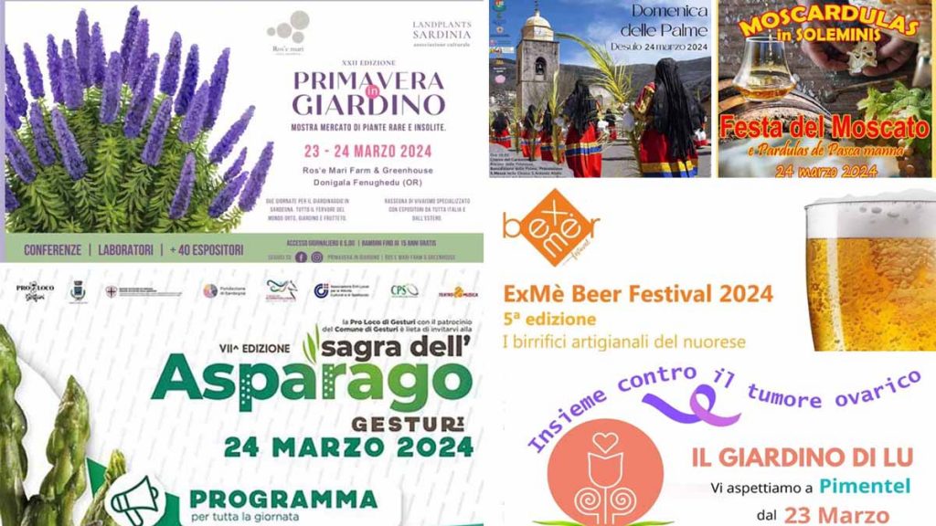 Eventi e sagre del 22, 23 e 24 marzo 2024 in Sardegna, manifesti