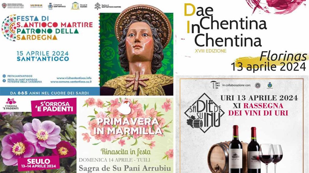 Eventi e sagre del 12, 13 e 14 aprile 2024 in Sardegna, manifesti