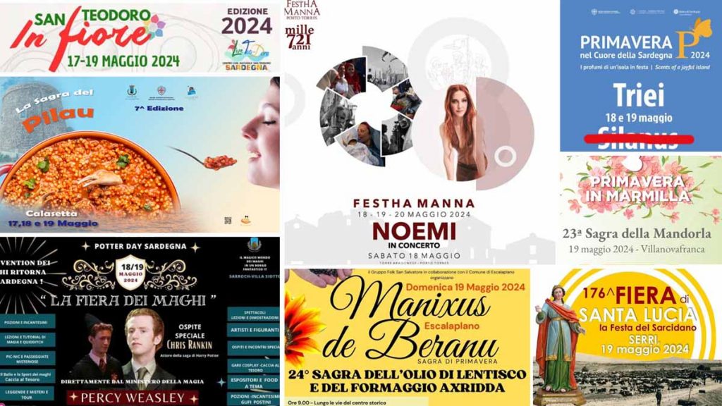 Eventi e sagre del 17, 18 e 19 maggio 2024 in Sardegna, manifesti AGGIORNATI