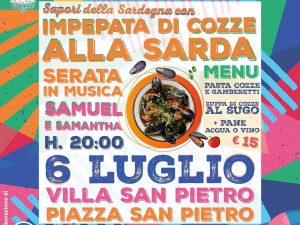 Impepata di cozze alla sarda a villa San Pietro, manifesto con data e programma 2024