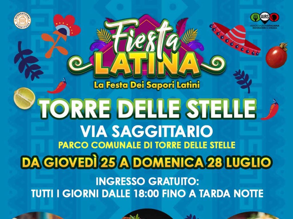 Fiesta Latina torre delle Stelle 2024, manifesto con date e programma