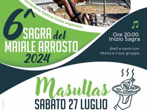 Sagra del maiale arrosto Masullas 2024, manifesto con data e programma