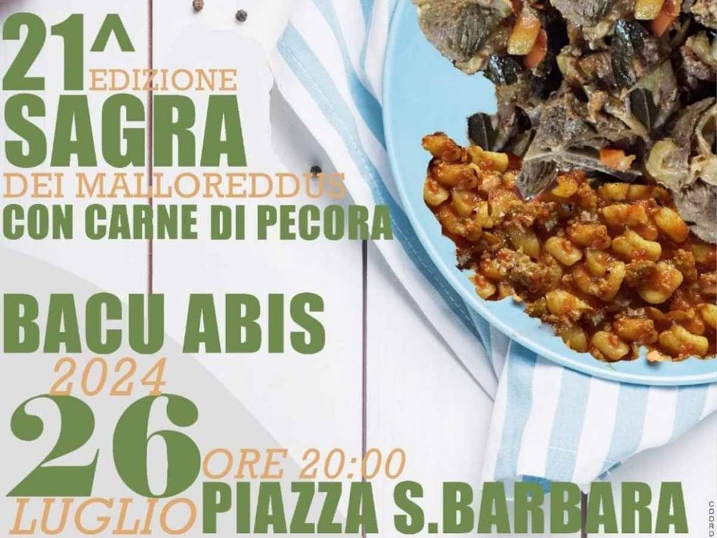 Sagra dei malloreddus con carne di pecora a Bacu Abis, manifesto e programma 2024