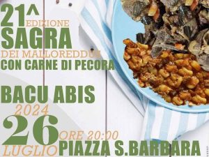 Sagra dei malloreddus con carne di pecora a Bacu Abis, manifesto e programma 2024