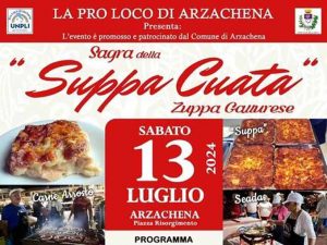 Sagra della suppa cuata ad Arzachena, manifesto con data e programma
