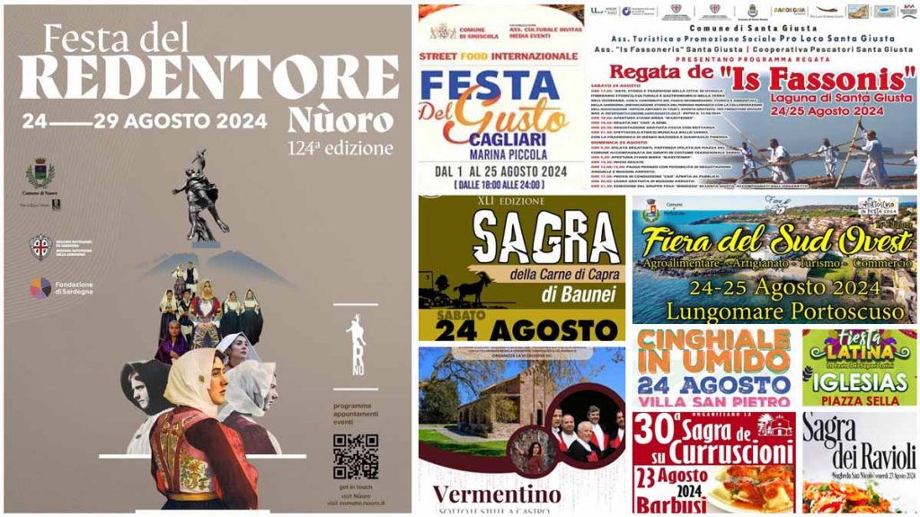 Eventi e sagre del 23, 24, 25 agosto 2024 in Sardegna