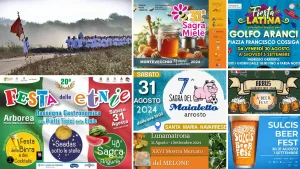 Eventi del 30, 31 agosto e 1 settembre 2024 in Sardegna, manifesti