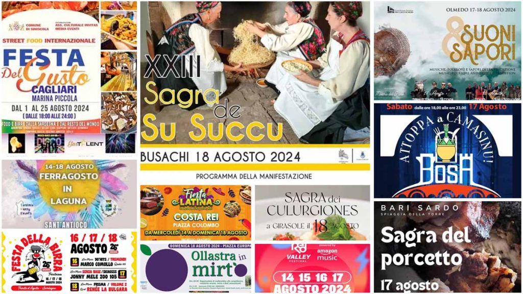 Eventi e sagre 16, 17, 18 agosto 2024 in Sardegna, manifesti