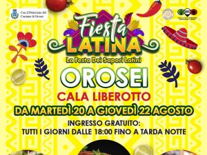 Fiesta Latina a Cala Liberotto, Orosei. Manifesto con programma e date