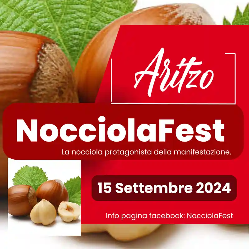 Manifesto dek Nocciola Fest 2024 ad Aritzo, con data e presentazione dell'evento